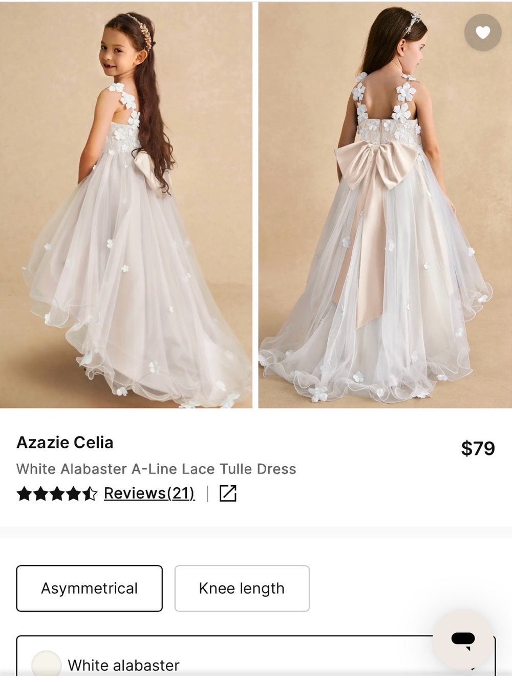 Azazie Celia White Alabaster Flower Girl Dress — Size 2T
